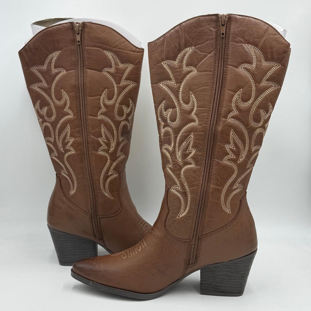 NEW Pop Barry Brown Distressed Western Cowboy Boots Womens 6.5 M Pointed Toe Zip - Picture 6 of 9